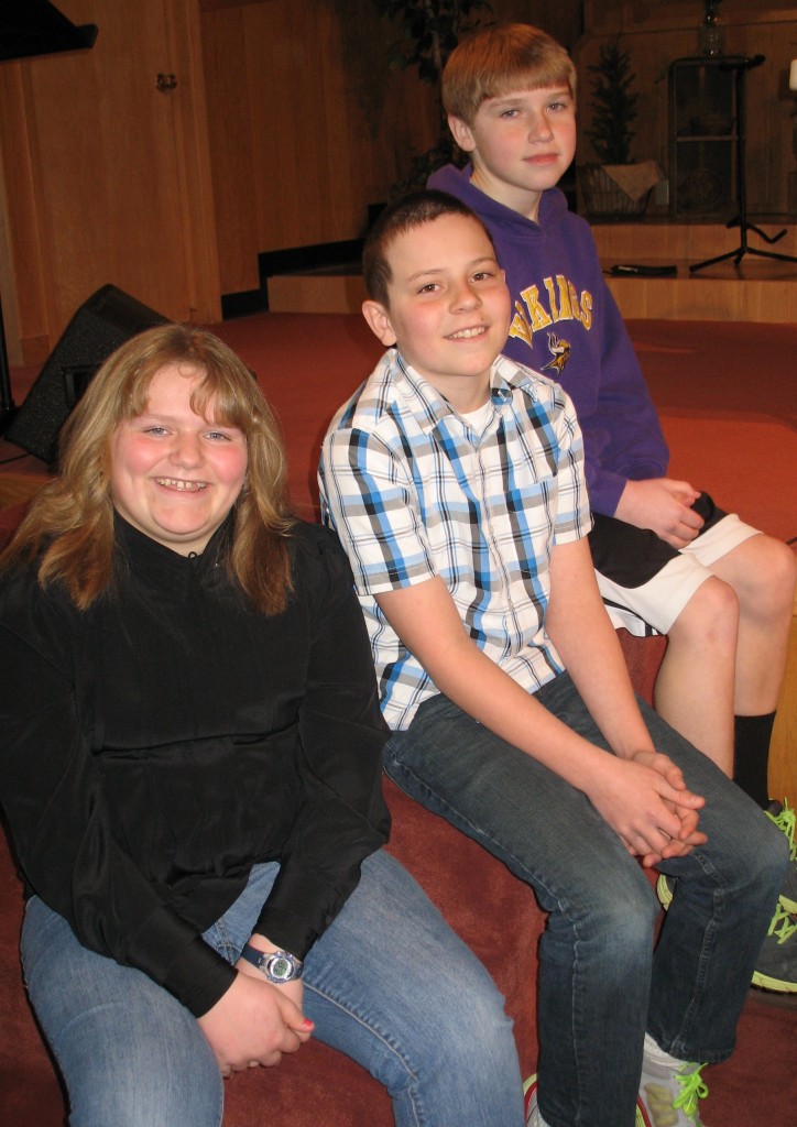 SIXTH-GRADE TOP spellers. From top-to-bottom, Abraham Stoesz, first; Timothy Sellers, second and Kylie Klassen, third.  