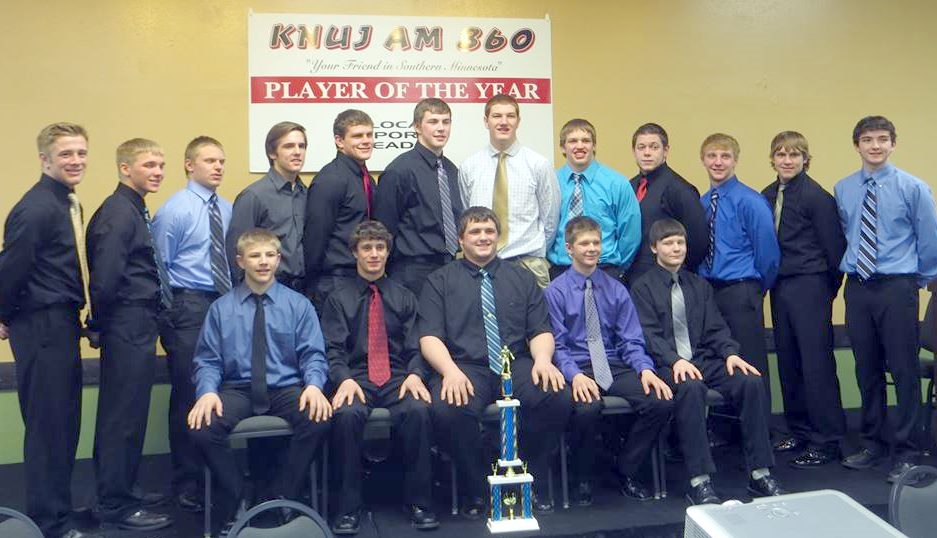 THE ENTIRE GROUP of KNUJ's "Wrestlers of the Week" gathered for recognition as a recent athletic banquet - including the Cobra Nation's Vince Johnson, Sam Fischenich and Jared Willaby.