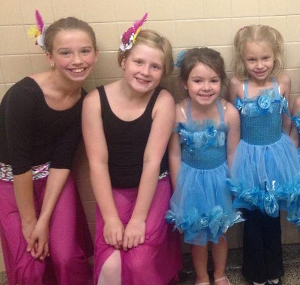 THIS SEXTET OF girls is very excited to present their dance numbers on stage. From left, Jessica Anderson, Kearney Wall, Bryn Bell, Ava Lepp